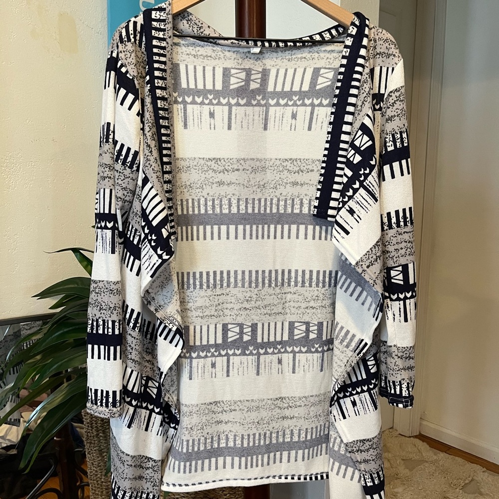 Navy Printed Open Cardigan Sz Sm